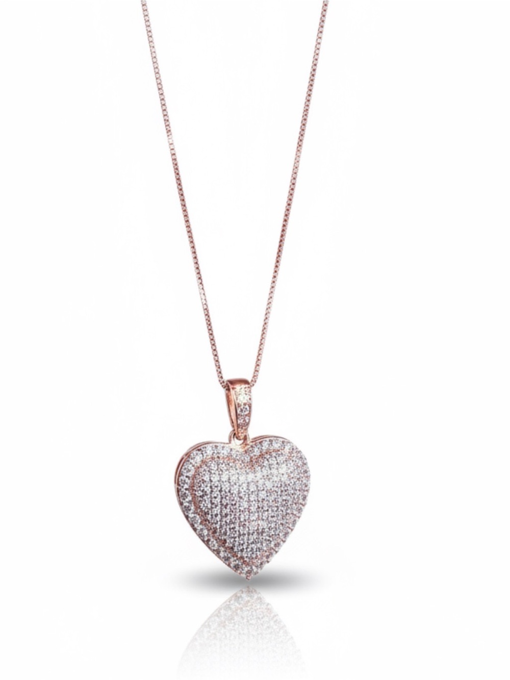 Rose Gold Heart Pendant Necklace with Pavé Crystals - Encour